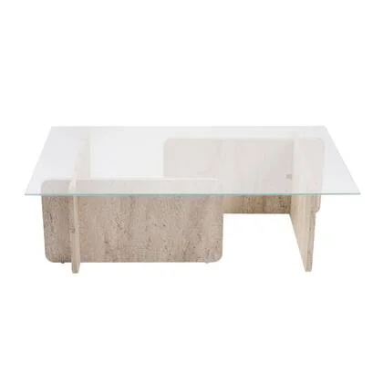 Giga Meubel - Salontafel Glas|Travertinlook - 105x65x30cm - Flavio