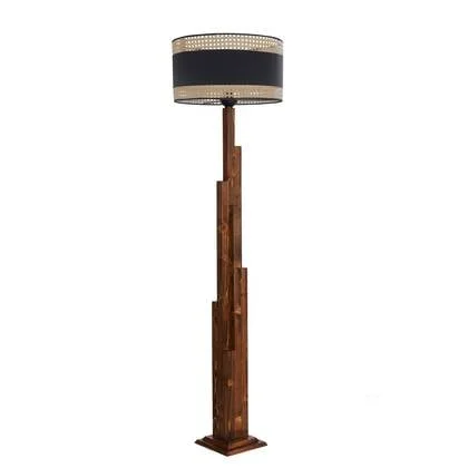 Giga Meubel - Vloerlamp Zwart|Walnoot Rotan - 45x45x165cm - Kule