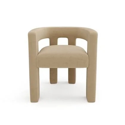 Gladde beige fluwelen eetkamerstoel