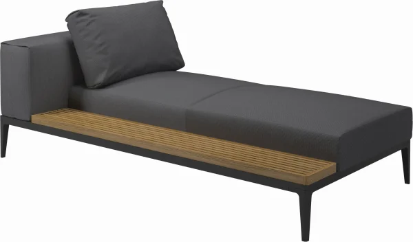 Gloster Grid Chaiselongue - antraciet - Meteoor - Teak