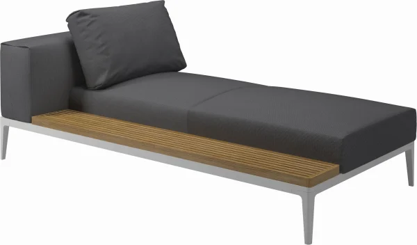 Gloster Grid Chaiselongue - antraciet - wit - Teak