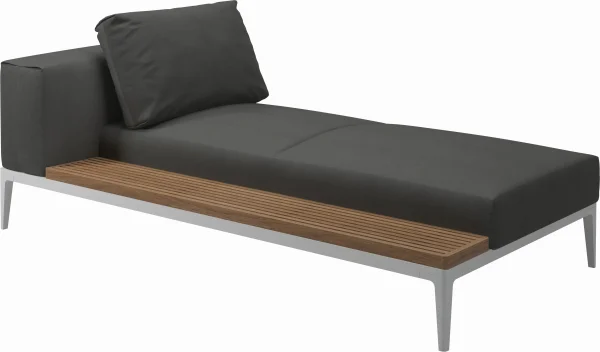 Gloster Grid Chaiselongue - Blend Coal - wit - Teak