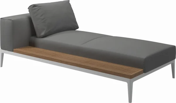 Gloster Grid Chaiselongue - Blend Fog - wit - Teak