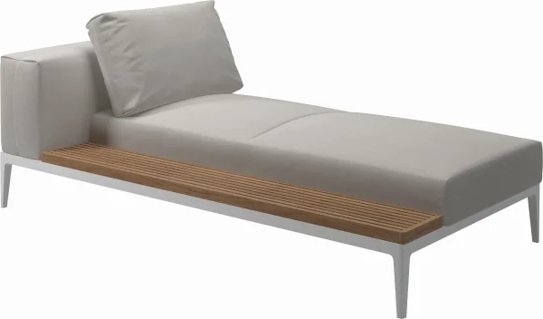 Gloster Grid Chaiselongue - Blend Linen - wit - Teak