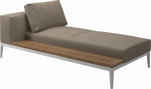 Gloster Grid Chaiselongue - Blend Sand - wit - Teak