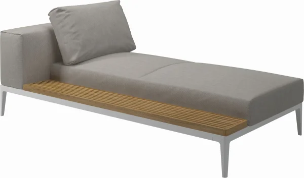 Gloster Grid Chaiselongue - Fife Grey - wit - Teak