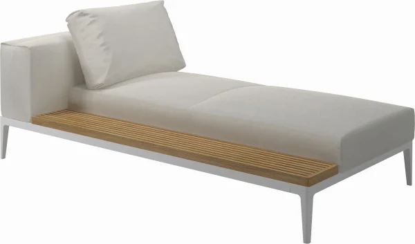 Gloster Grid Chaiselongue - Fife Ice - wit - Teak