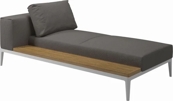 Gloster Grid Chaiselongue - graniet - wit - Teak