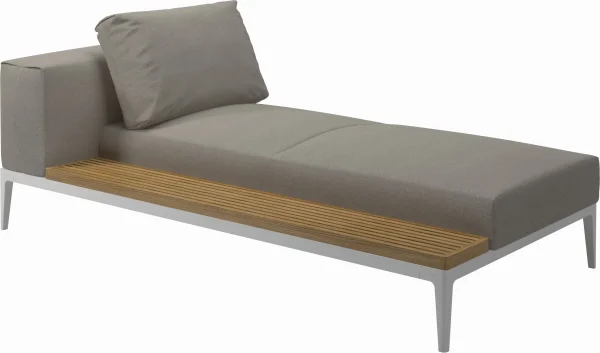 Gloster Grid Chaiselongue - Robben Grey - wit - Teak