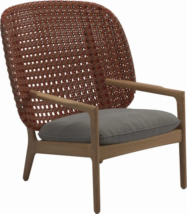 Gloster Kay Lounge Fauteuil High Back - Fife Rainy Grey - Wicker Copper