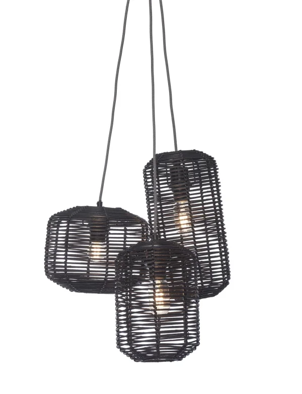 Good&Mojo-collectie Hanglamp Tanami 3-kap rotan zwart