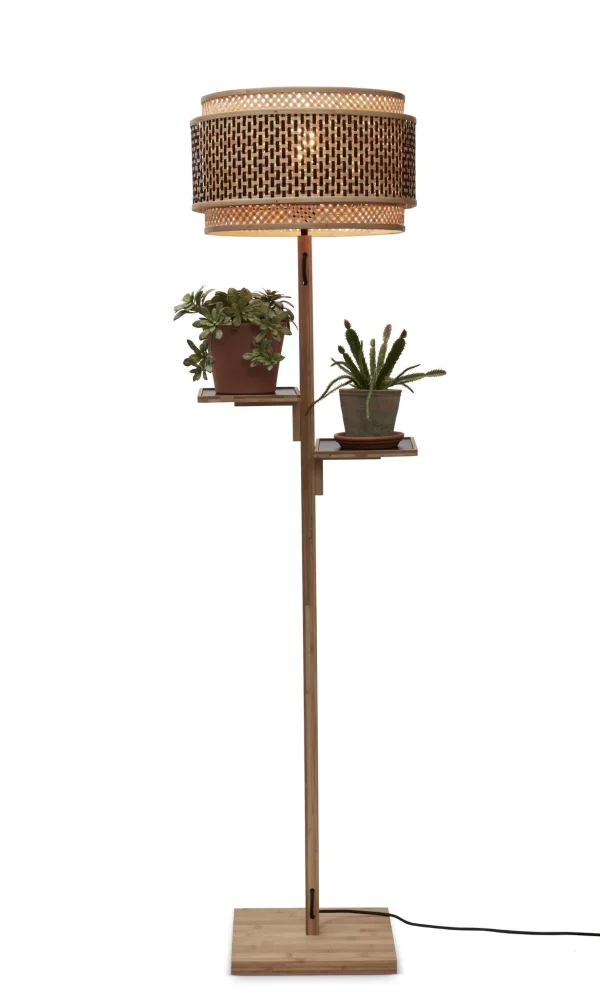 Good&Mojo-collectie Vloerlamp Bhutan naturel bamboe met plankjes zwart/naturel