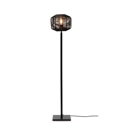 GOOD&MOJO Vloerlamp Tanami - Bamboe|Rotan Zwart - Ø25cm