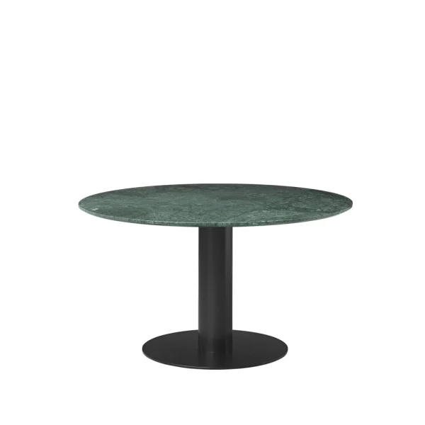 GUBI Gubi 2.0 eettafel marble green, ø130, zwart onderstel