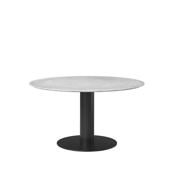 GUBI Gubi 2.0 eettafel marble white, ø130, zwart onderstel