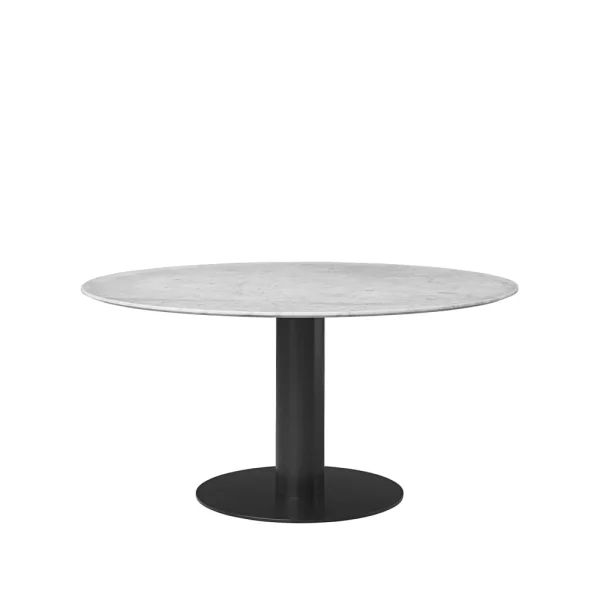 GUBI Gubi 2.0 eettafel marble white, ø150, zwart onderstel