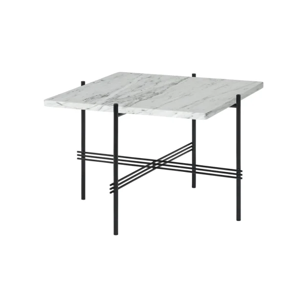 GUBI TS Square salontafel white carrara marble, 55x55 cm, zwart onderstel