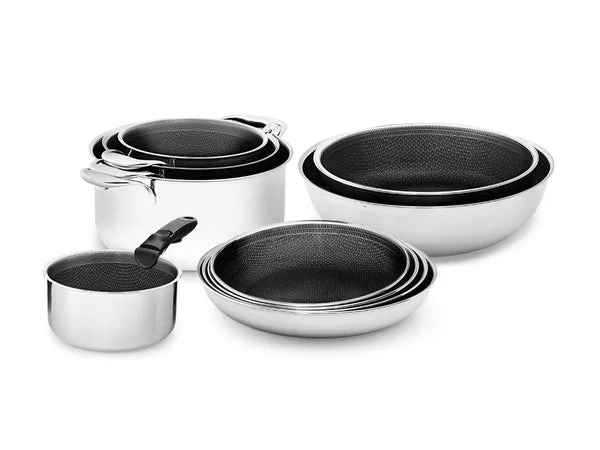 Handleless 10-pcs mixed cookware set with detachable handle