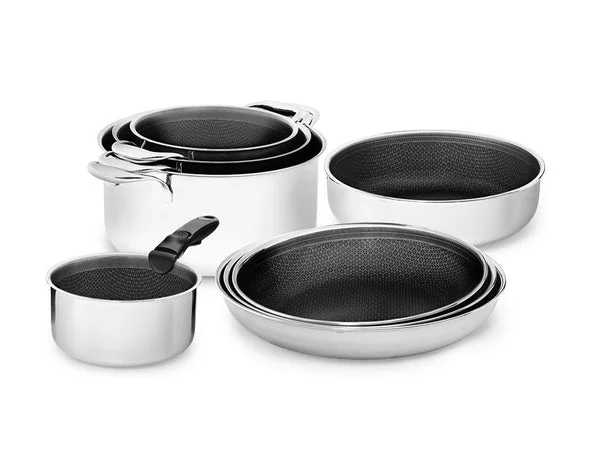 Handleless 8-pcs mixed cookware set with detachable handle