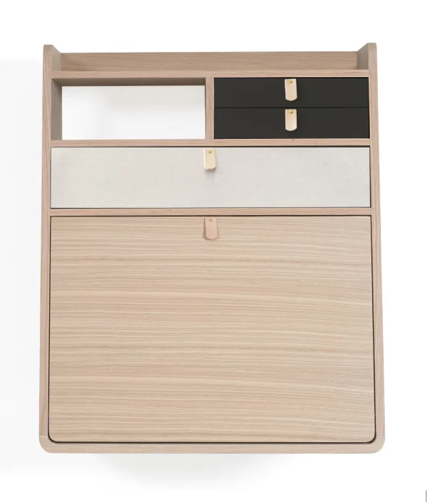 Harto Gaston wandsecretaire  - leigrijs/lichtgrijs - Eiken - 60 cm