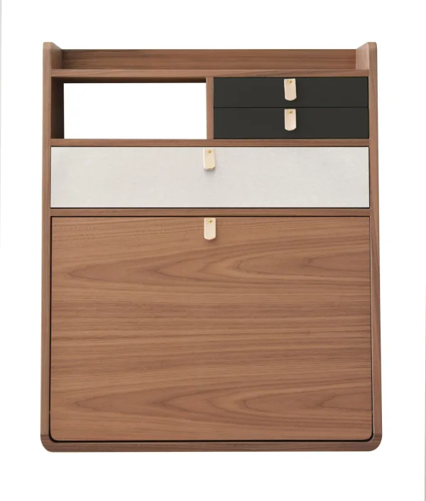 Harto Gaston wandsecretaire  - leigrijs/lichtgrijs - Notenhout - 60 cm