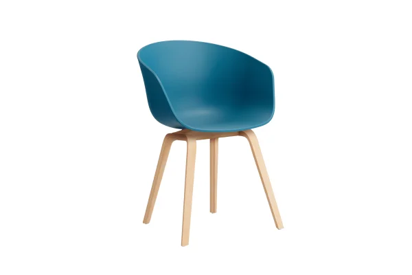 HAY About A Chair AAC 22 - azure blue 2.0 - Eiken gezeept - Standaard glijders kunststof