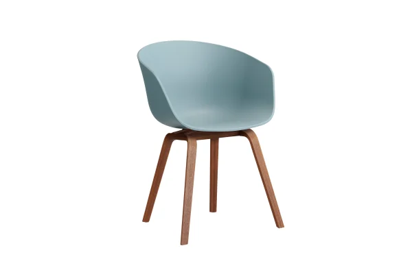 HAY About A Chair AAC 22 - dusty blue 2.0 - notenhout gelakt (op waterbasis) - Standaard glijders kunststof