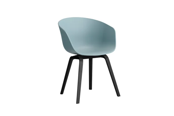 HAY About A Chair AAC 22 - dusty blue 2.0 - zwarte lak op waterbasis - Standaard glijders kunststof