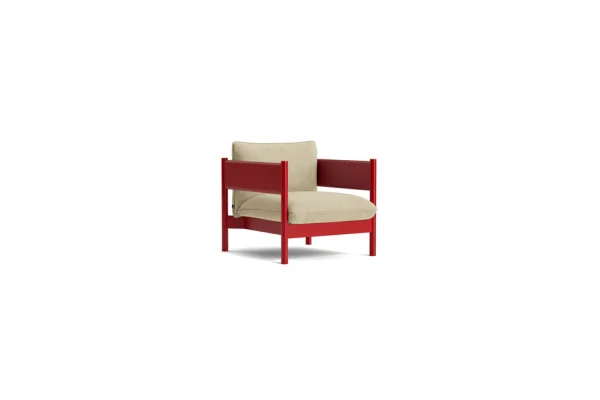 HAY Arbour Club Fauteuil - Linen Grid dark beige - beuken, rood gelakt