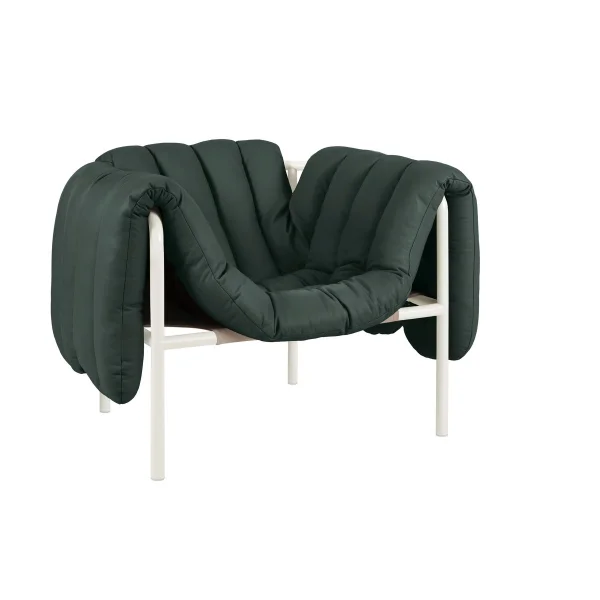 Hem Puffy loungefauteuil Dark green leather-cream
