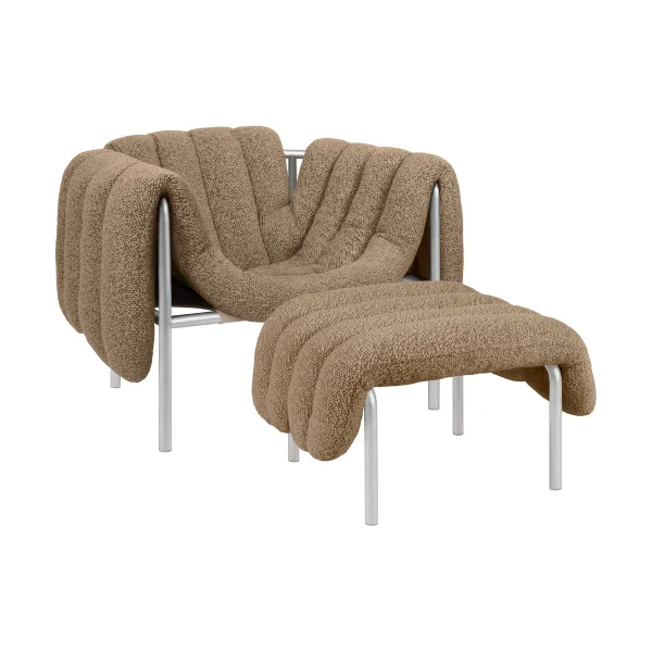 Hem Puffy loungefauteuil + ottoman Sawdust-roestvrij staal