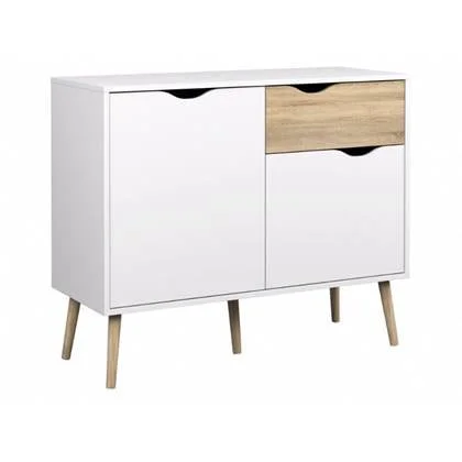 Hioshop Dressoir Napoli met 1 lade en 2 deurtjes wit eiken.