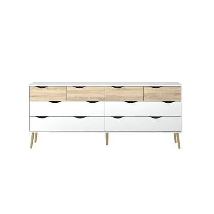 Hioshop Dressoir Napoli met 8 lades, wit en eiken structuur.