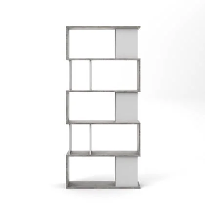 Hioshop Magda wandkast boekenkast met 5 legplanken, betondecor|wit.