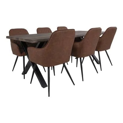 Hioshop Tony eethoek , 1 eetkamertafel en 6 eetkamerstoelen, bruin