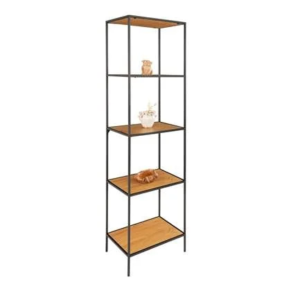 Hioshop Vita wandkast smal met 3 schappen, zwart, eikenhouten decor.