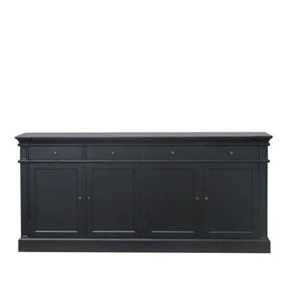 Hioshop Zwart antiek patiné dressoir Mozart 4deurs.