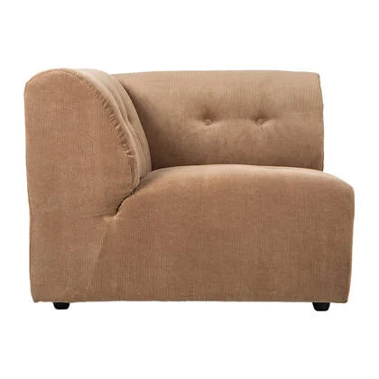 HKliving Vint Bank Element - Hoekstuk Links - Corduroy Rib - Bruin