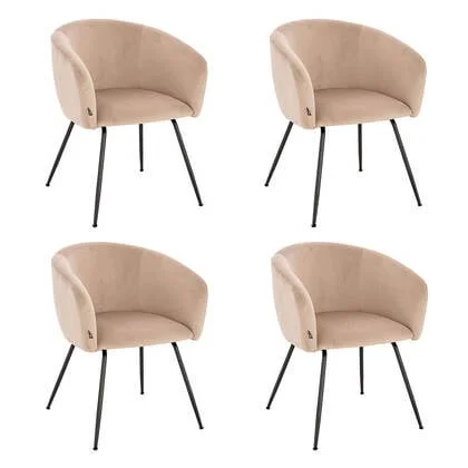 Home Deluxe Eetkamerstoel - Fluweel - Beige - Set van 4