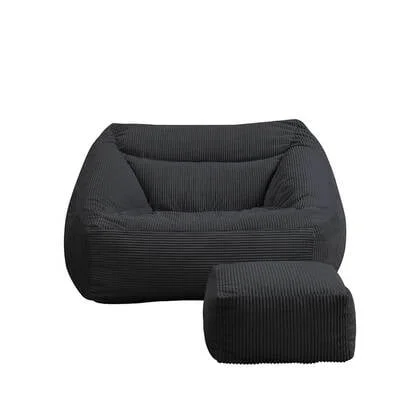 Home Deluxe Zitzak Fauteuil met Poef - Ribfluweel - Antraciet