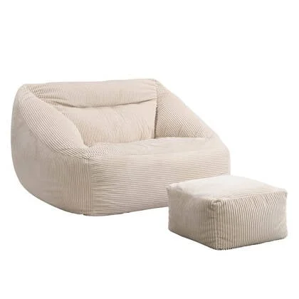 Home Deluxe Zitzak Fauteuil met Poef - Ribfluweel - Beige