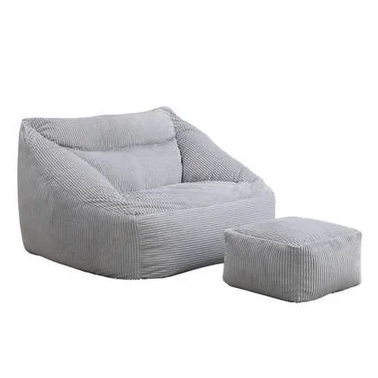 Home Deluxe Zitzak Fauteuil met Poef - Ribfluweel - Lichtgrijs