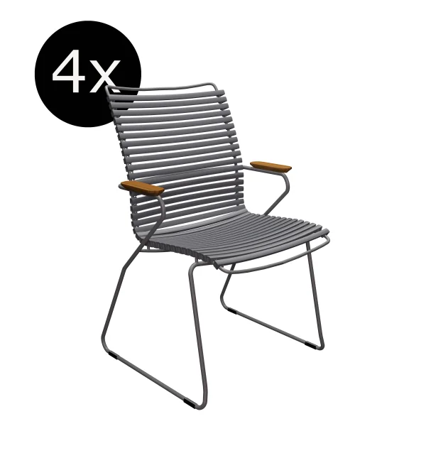 HOUE Bundel 4x CLICK Dining fauteuil met hoge rugleuning - donkergrijs