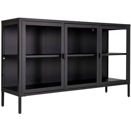 House Nordic Brisbane Zwart | Glas Dressoir W140 cm