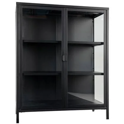 House Nordic Brisbane Zwart | Glas Vitrinekast H101 cm