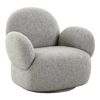 House Nordic - Draaifauteuil Bouclé Lichtgrijs - Zithoogte 42cm