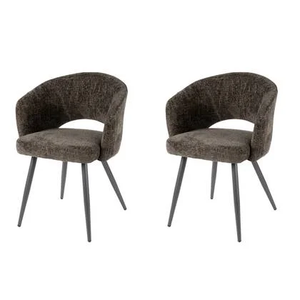 Hoyz Collection - Armstoel Boucle Salon - Bruin - Set van 2