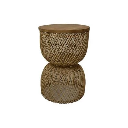 HSM - HSM Collection-Ronde Bijzettafel S|2-30x30x45-Naturel-Rotan|Teak