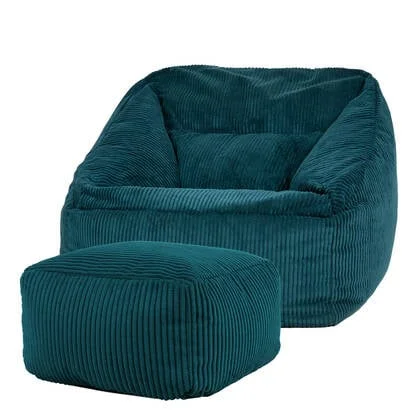 icon Natalia Zitzak Fauteuil met Poef - Ribfluweel - Blauwgroen