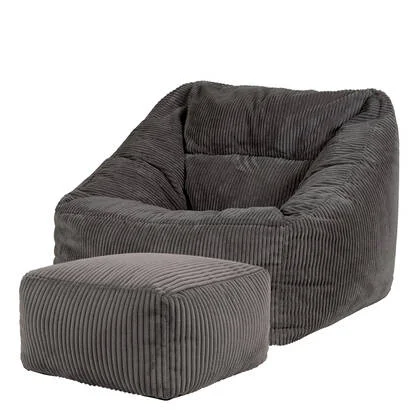 icon Natalia Zitzak Fauteuil met Poef - Ribfluweel - Houtskool